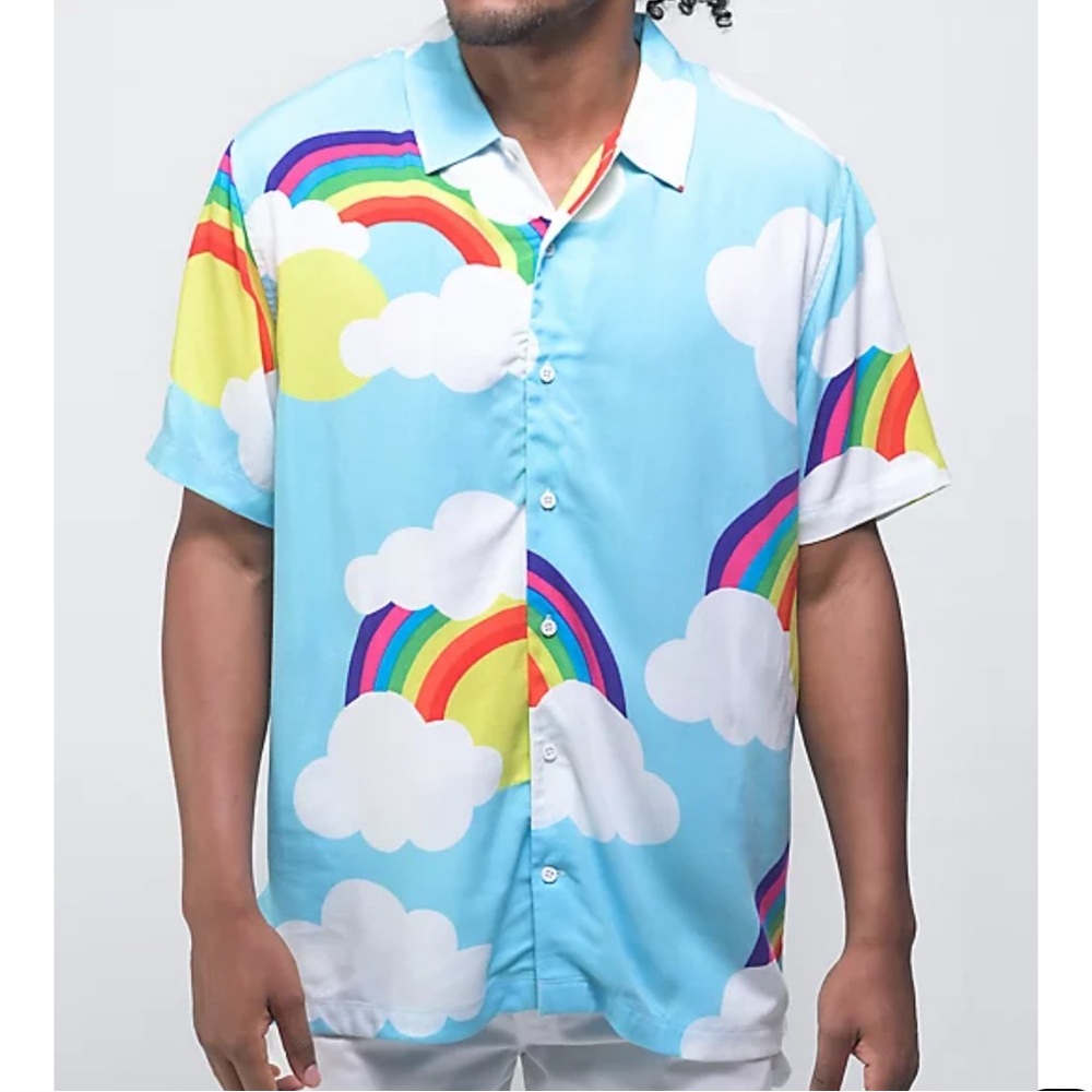 🌈NWOT Zumiez A.LAB Rainbow Clouds Button Up Shirt